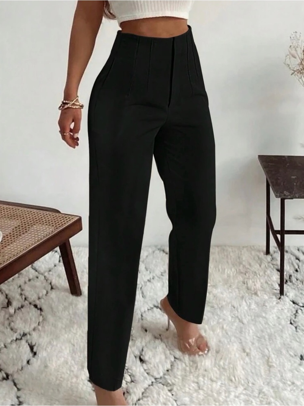 High-Waist Black Tailored Pants
